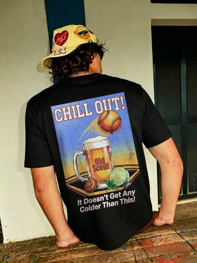 Men's Casual Vacation Minimalist Tropical Beverage Sports Print Graphic Round Neck Short Sleeve Summer T-Shirt