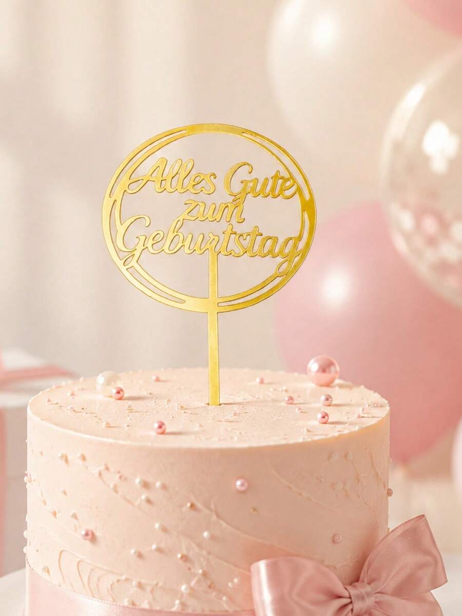 3件組金色鏡面壓克力Alles Gute Zum Geburtstag雙圓框蛋糕裝飾插牌,優雅流線草寫字體棒狀插牌,亮面閃耀裝飾,適用於歐洲德式生日派對與溫馨私人慶祝場合 - D - 查看 1