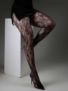 1pc French Vintage 7-Petal Flower Jacquard Hollow Fishnet Tight Leggings, Spring/Summer Thin Women's Fashion Sexy Tights, Slimming Leg-Flattering Versatile Base Layer Pants, Halloween Costume Y2K Millennium Style Pantyhose - Multicolor - View 2