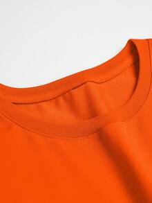 Camiseta de verano para hombre, de cuello redondo, holgada, moderna, versátil, de manga corta, casual, cómoda, transpirable, con un elegante estampado. - Naranja - Ver 4
