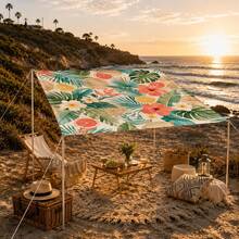 1pc Green Leaf Floral Pattern Sun Shade Canopy, Pastoral Style, Colorful, Large Size, UV Protection, Sturdy & Durable, Easy Installation, Suitable For Beach, Garden, Patio, Includes Rope - Multicolor - View 7