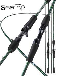 SOUGAYILANG 1.68/1.8M Carbon Fiber Fishing Rod With Ceramic Guides, High Sensitivity Ultralight Pole With Comfortable EVA Handle,Spinning&Casting Rod For Bass/Trout/Saltwater&Freshwater - Green - View 2
