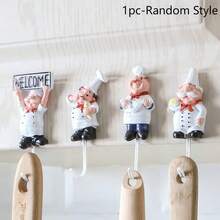 Cartoon 3D Chef Adhesive Hook, No-Drill Strong Wall Mount Hook, Creative Retro Resin Decorative Hook, Universal For Kitchen, Bathroom, Door, Wall, Storage For Cookware, Towels, Keys, Western Restaurant Home Fun Wall Organizer Small Hook - Multicolor - View 10