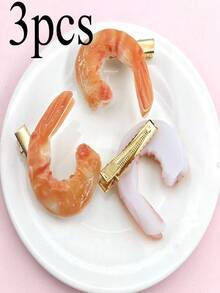 3件裝蝦造型鱷魚夾髮夾，趣味瀏海髮夾，耐用時尚髮飾，精緻側邊夾，適合日常配戴、派對、生日禮物 - 彩色 - 查看 5