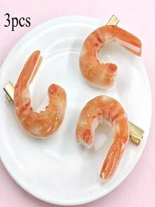 3件裝蝦造型鱷魚夾髮夾，趣味瀏海髮夾，耐用時尚髮飾，精緻側邊夾，適合日常配戴、派對、生日禮物 - 彩色 - 查看 2