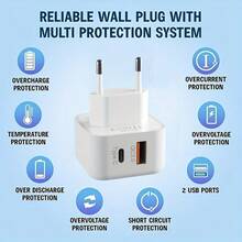 Kepala Pengisi Daya Cepat USB-A+C 20W QC3.0+Type C, Kompatibel dengan iPhone 15/15 Pro Max/15 Pro/15 Plus/ Pro, untuk S23/ S22/ S21/ 7/8 Pro. - View 3