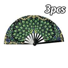 1/3/5pcs Foldable Portable Handheld Fan, Exquisite Peacock Print Pattern With Gold Foil Accents And Blue Floral Design, Premium Smooth Satin Fan Surface, Matte Black Textured Fan Bones, Multi-Scenario Use: Summer Cooling, Home Desktop Decor, Stage Photography Prop, High-End Gift, Suitable For Wedding Favors, Birthdays, Holidays, Anniversaries For Friends And Family - A - View 10
