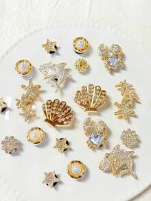 20件白色與金色海洋主題DIY鞋飾，花朵、貝殼、海星配件，可拆卸，適用於有孔鞋款，節日禮物 - 金色 - 查看 6