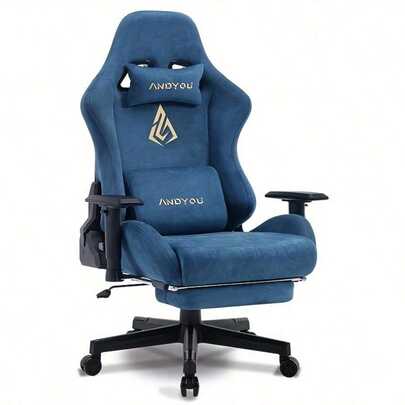 ANDYOU Gaming Chair, High Quality Fabric, Breathable Office Chair, Soft Like Faux Fur, Ergonomic PC Chair, Adjustable Swivel Work Chairs With Footrest