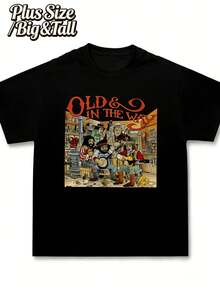 Camiseta gráfica con retrato de una banda - Top casual negro de manga corta, corte relajado con cuello redondo, disponible en tallas grandes, lavable a máquina, adecuada para el gimnasio y uso casual, Leisurewe - Negro - Ver 1