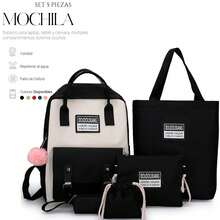 Shendy Vendy Backpack With Large Capacity, 5-Piece Set Fashionable Cool Youth Backpack Pencil Case Laptop School Student - MOD217 黑色 - 查看 1