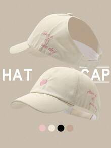 1件女款愛心刺繡網眼棒球帽，百搭夏季遮陽帽 - 彩色 - 查看 2
