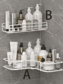 1 pieza Estante de baño, organizador de ducha, estante de almacenamiento triangular sin taladro para baño y cocina, estante de almacenamiento de baño sin taladro, adecuado para almacenar champú, jabón y cosméticos. - Estantes - Ver 5