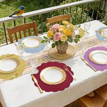 12/24/50/100 piezas Manteles individuales de lino con encaje floral, manteles redondos con forma de flor de 33.5 cm, manteles reutilizables para bodas de otoño, estilo rústico marrón para cenas, fiestas y decoración de granja - Multicolor - Ver 3