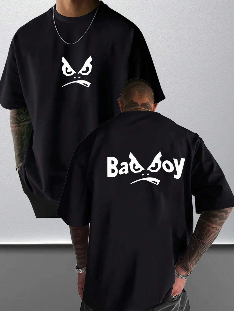 Camiseta de hombre con estampado estilo urbano - Suave, elástica, transpirable, de manga corta para verano, con un llamativo estampado de logotipo, corte regular, cuello redondo info - Negro - Ver 1