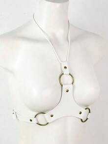 1件女款黑色龐克風倒Y型PU皮革細肩帶身體飾品，適合祭典、派對、演唱會與表演 - 白色 - 查看 5