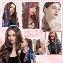 12pcs Seamless Hair Extensions Laser Gold Shiny Colorful Ribbon Straight Hair Pieces Dyed Faux Colorful Hair Decoration - View 4