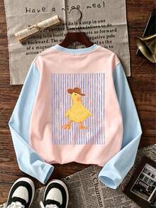 Tween Girl 1pc Printed Patchwork Contrast Color Long Sleeve T-Shirt, Suitable For Tween GirlsAutumn/Winter Top, Young Student Children's Clothing, Suitable For Outerwear And Inner Layer - Pink - View 7