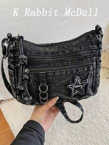New Chic Casual Shoulder Bag Made Of Soft, Multi-Layered Denim With Multiple Pockets, Versatile, Suitable For Work, Shopping And Travel. - Hot Pink - View 1