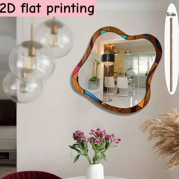 2D Flat, 1pc, Bohemian Style Asymmetrical Fashion Acrylic Mirror Wall Decor - Suitable For Home Living Room, Bedroom, Studio, Patio Wall