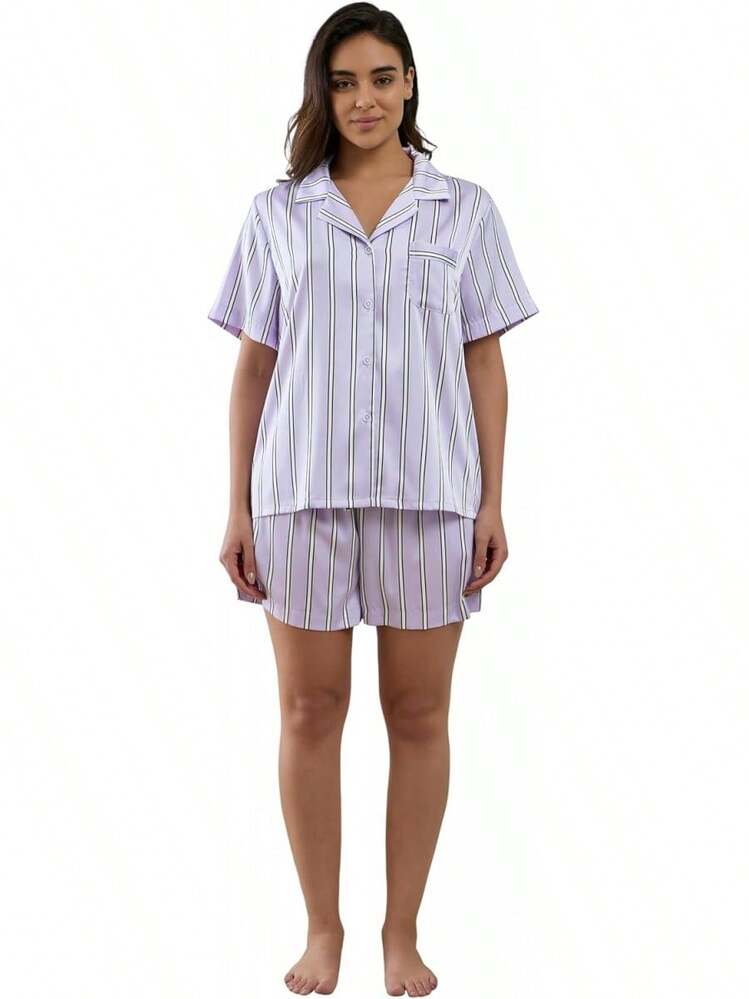 YiNi LuLu - Conjunto de pijama de satén de seda para mujer, 2 piezas, pijama de manga corta, de gran tamaño, con bolsillos - frasco de perfume - Añade 34