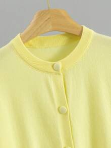 GIGOGOU 大尺碼 1XL-4XL 秋冬基礎款女式針織開襟衫，柔軟舒適休閒長袖毛衣上衣，秋季外套 - 黃色 - 查看 6