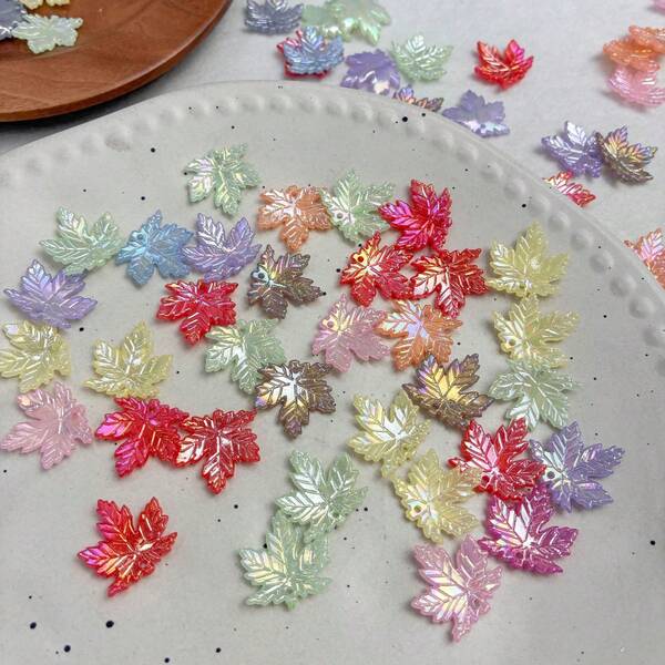 Accesorios de joyería DIY de acrílico con hoja de arce de 20mm, con orificio para colgar, polvo dorado, estilo antiguo, accesorios para horquilla, tocado, cuentas sueltas