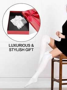 1 Pair Women's Velvet Over-The-Knee Thigh High Socks, Long Tube Socks, Non-Slip - Multicolor - View 5