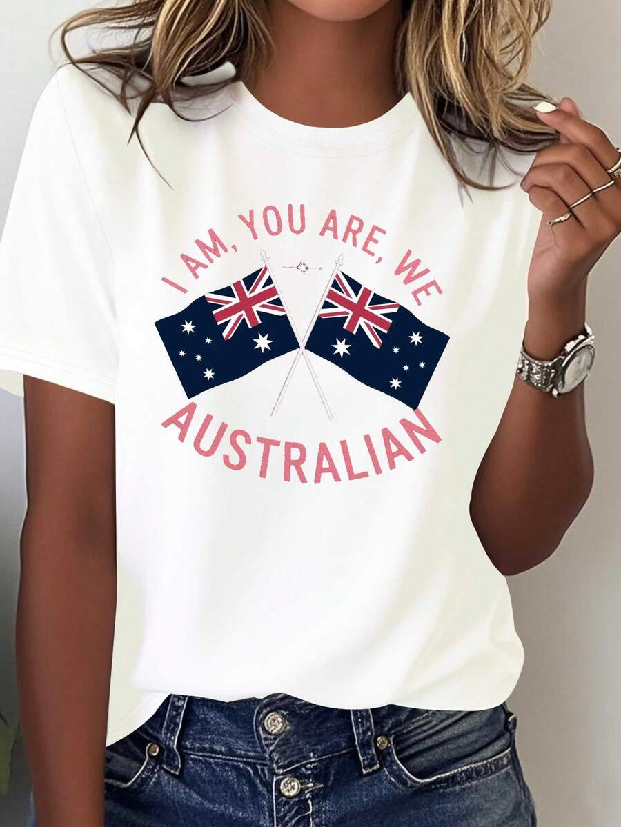 New Fashionable Women's Crew Neck T-Shirt - Women's T-Shirt With Australian Flag - Purely Casual Cut, Combining Southern And Federal Elements - A Garment - 白色 - 查看 1
