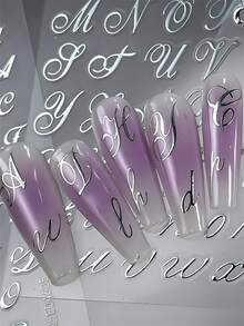 6pcs Mixed 3D Bronzing Silvery English Letters Nail Art Stickers Metallic Silvery Gothic Alphabet Artistic Letter Nail Decal Self-Adhesive Retro Silvery Letter Manicure Slider - Silver - View 4