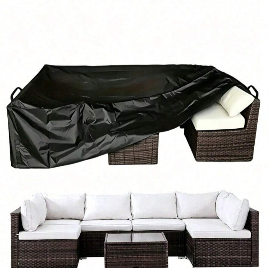 Garden Furniture Cover With 2 Handles, Patio Furniture Cover, Square Table And Chair Furniture Cover, Durable And Thickened Polyester Material, UV Resistant, Essential For Patio Owners - Black - View 1