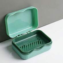 1件雙層附蓋皂碟，浴室肥皂收納盒，適用學生宿舍與居家使用，免鑽孔肥皂儲物盒 - 多色 - 查看 8