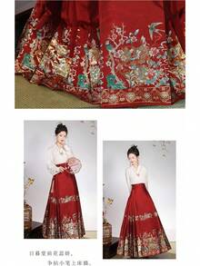 Traje de baile de Hanfu Tang Ming para mujer, diseño de patrón dorado, bordado de Hanfu - Falda azul marino - Ver 8