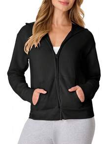 Hanes Sudadera con Capucha y Cierre Completa Ecosmart Chamarra de Calentamiento o Pista para Mujer - Ébano - Ver 7