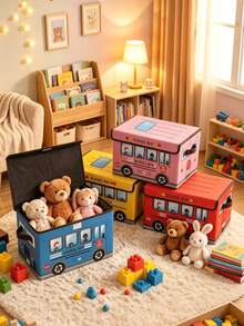 1pc Car-Shaped Storage Basket With Lid, 4 Colors Available, Suitable For Nursery, Children's Room, Baby Essentials, Newborn Nursery Essentials - Multicolor - View 2