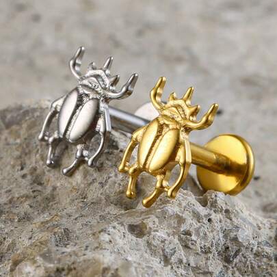 1PC Astm F136 Titanium Scarab Beetle Labret Piercing Flat Back Studs Labret Lip…