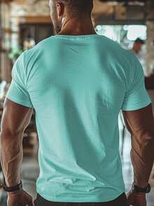 Men's Short-Sleeved T-Shirt With Round Neck And Letter Print Design, Summer Fashion. - 淡青色 - 查看 2