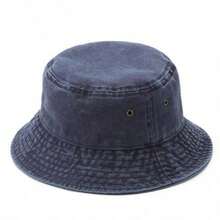 1 Piece Women's Washed Solid Color Bucket Hat, Distressed Foldable Fishing Cap, Unisex Outdoor Sun Protection, Suitable For Daily Wear - Navy Blue - View 1