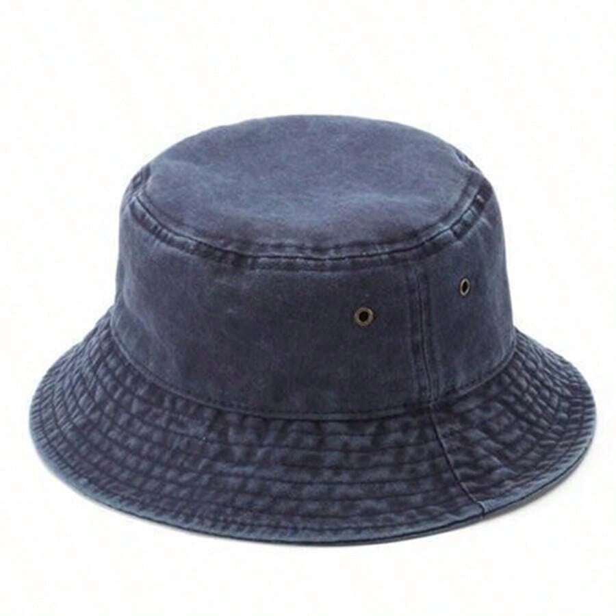 1 Piece Women's Washed Solid Color Bucket Hat, Distressed Foldable Fishing Cap, Unisex Outdoor Sun Protection, Suitable For Daily Wear - Navy Blue - View 1