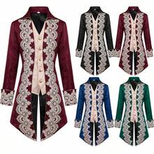 Men's Steampunk Medieval Jacket Gothic Victorian Era Frock Coat Uniform - Red - View 2