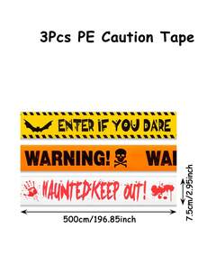 3 Rolls 5m Halloween Horror Warning Tape, Pirate Print Horror Caution Line, Suitable For Horror Zombie Party Outdoor Crime Scene Decoration, Holiday Supplies, Indoor Decoration, Outdoor Decoration, Halloween Party Decoration Supplies - Halloween Mix - View 11
