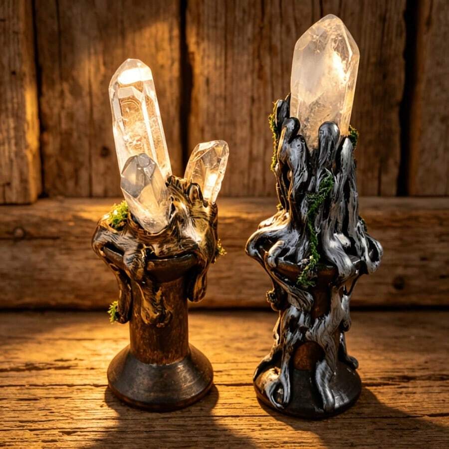 Handmade Transparent Quartz Crystal Cluster Decor, Vintage Tree Root Sculpture, Wiccan Altar Ornament, Bohemian Style Home Office Witchcraft Decoration, For - Multicolor - View 1