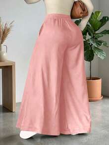 Pantalones anchos y sueltos de unicolor y casual para mujer, elegantes y minimalistas para la primavera - Rosa - Ver 2