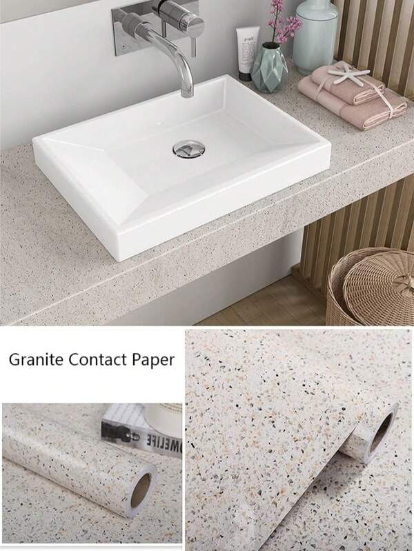 1Roll MelunMer Glossy Marble Contact Paper For Countertops Peel And Stick Wallpaper For Kitchen Waterproof Granite White Marble Sticker Self Adhesive Removable Wallpaper Easy To Install & Clean