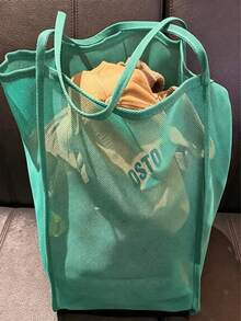 高品質網格托特包 - 耐用聚酯纖維，純色配堅固手把，適合旅行、海灘、度假和露營，海灘、晚餐托特包，多功能收納方案，堅固手把設計 - 彩色 - 查看 3