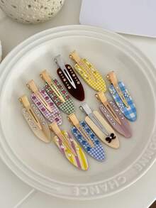 1PC/10PCS Casual Acetate Premium Bow Seamless Plaid Alligator Hair Clip Hair Accessory - Multicolor - View 4