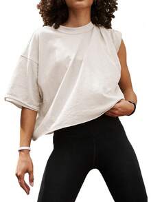 Camisetas Cortas de Manga Corta para Mujer, Estilo Casual, Básicas, de Algodón, para Yoga, Running y Deportes - Azul Marino - Ver 22