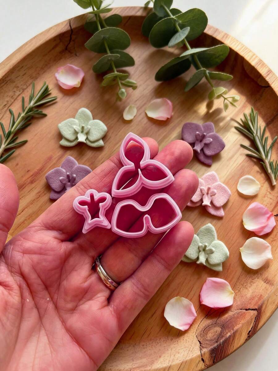 Orchid Polymer Clay Cutters, Delicate Orchid Petal Shapes For Nature-Inspired Handmade Earring Craft Supplies - Pink - View 1