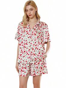 YiNi LuLu - Conjunto de pijama de satén de seda para mujer, 2 piezas, pijama de manga corta, de gran tamaño, con bolsillos - Conjunto corto de leopardo - Ver 29