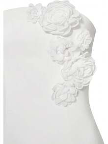 - Vestido sin tirantes para mujer, diseño de flores, color blanco - Rosa - Ver 6